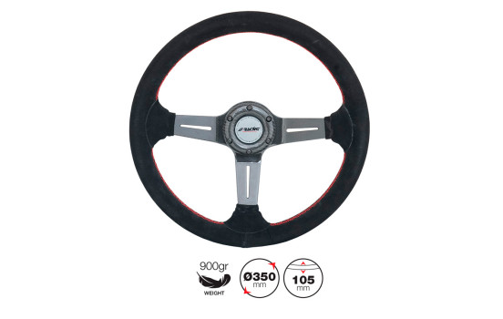 Guidon haut de gamme Racing Sports Simoni Racing Carlos 350mm - Carbone véritable - Daim noir + surpiqure rouge, Image 2