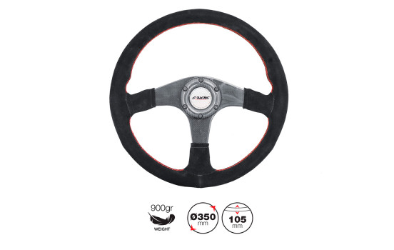 Guidon sport de haut de gamme Simoni Racing Walter 350mm - carbone véritable - daim noir + coutures rouges, Image 2