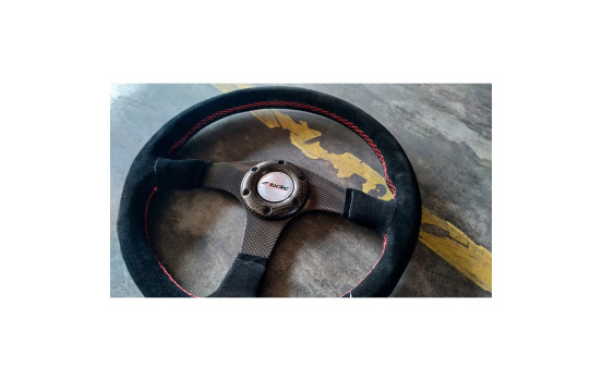 Guidon sport de haut de gamme Simoni Racing Walter 350mm - carbone véritable - daim noir + coutures rouges, Image 3