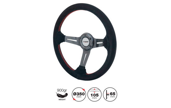 Guidon Tommi 350mm haut de gamme Racing Sports Simoni Racing - Carbone véritable - Daim noir + coutures rouges - P, Image 2