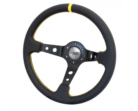 Poignée Simoni Racing Sports Spec 350mm - Cuir Noir + Couture Jaune (Deep Dish)