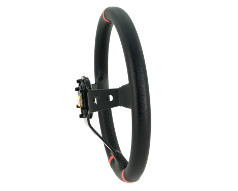 Volant sport universel 'Deep-Dish' - Ø350mm - Cuir noir + Rayons noirs + rayures rouges, Image 3