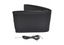 Universele stuurwielhoes Classic - Zwart geperforeerd PVC leder + Grijs stiksel (vetersluiting)