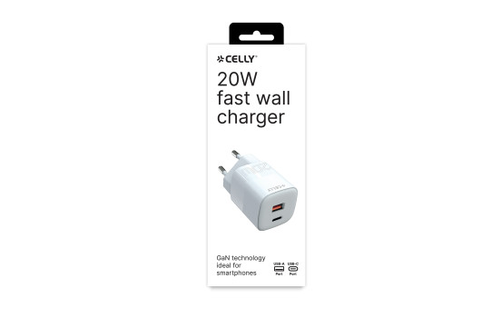 Celly reseladdare USB/USB-C 20W vit
