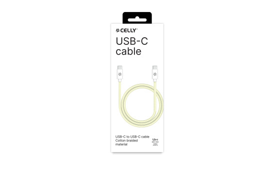 Celly USB-C > USB-C bomullsflätad kabel 1,5 meter Gul