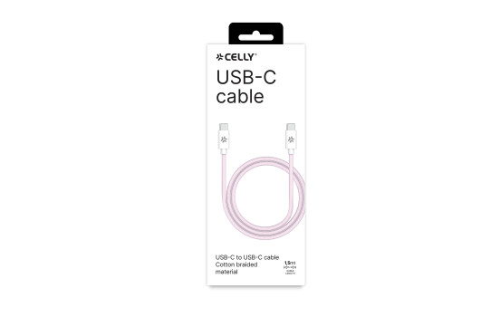 Celly USB-C > USB-C bomullsflätad kabel 1,5 meter Rosa, bild 3