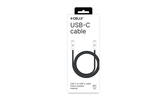 Celly USB-C > USB-C bomullsflätad kabel 1,5 meter Svart, bild 2