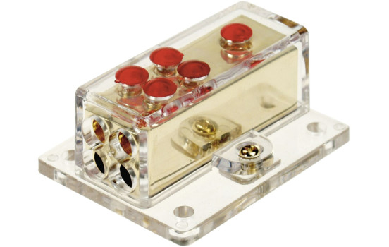 Strömfördelningsblock (guld) 1x20 mm² in / 4x10 mm² ut