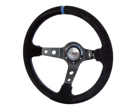 Simoni Racing Ratt 350mm Shakedown - Svart + Blå sömmar Alcantara (Deep Dish)