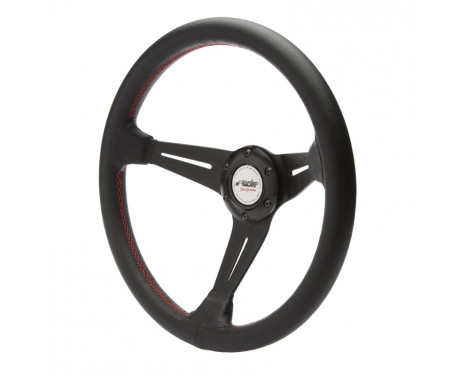 Simoni Racing Sport ratt Class 350mm - Svart läder + röd sömning (Deep Dish - 60mm)