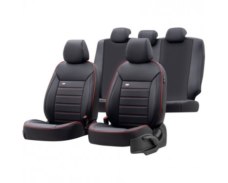 otoM Fuller Seat cover set 'Premium' - Svart + Röd kant - 11 delar