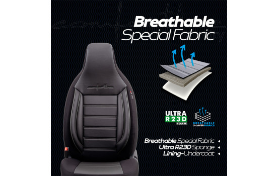 Universal läder/tyg CityBug Sätesöverdrag Set Comfortline Svart/Grå - 9 delar, bild 9