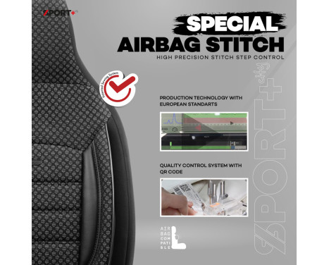 Universal Tyg CityBug Seat Cover Set Sport Plus Black - 9-delat - lämplig för sidokrockkudde, bild 7