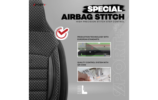 Universal Tyg CityBug Seat Cover Set Sport Plus Black - 9-delat - lämplig för sidokrockkudde, bild 7