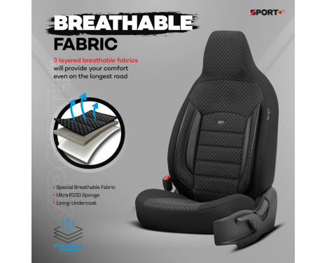 Universal Tyg CityBug Seat Cover Set Sport Plus Black - 9-delat - lämplig för sidokrockkudde, bild 9