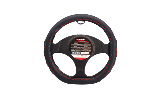 Simoni Racing rattkåpa D-Shape - svart ekologiskt läder + röda sömmar - 35-37 cm