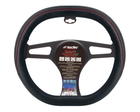 Simoni Racing Rattöverdrag F&F - Svart Eko-Läder + Röda Sömmar - 37-39cm - fyrkantig form