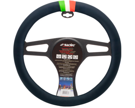 Simoni Racing Rattöverdrag Pretty - Svart Eko-Läder & Italiensk Flagga - 37-39cm