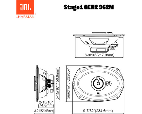 JBL Stage 1 gen 2 962M 6x9'' (152x230mm) 3-Way Speaker Set 560W/70W RMS, Image 4