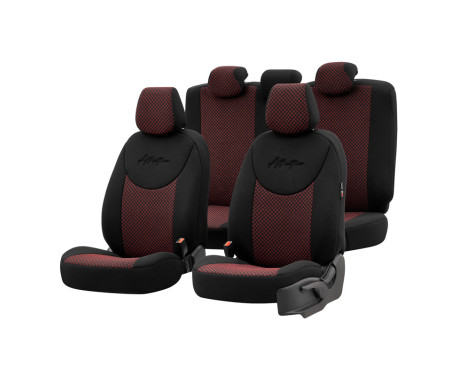 Universal Fabric Seat Cover Set 'Attraction' Black/Burgundy Red - 11-Piece