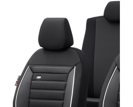 Universal Fabric Seat Cover Set 'Prestige' Black/Anthracite + White border - 11-piece, Image 4