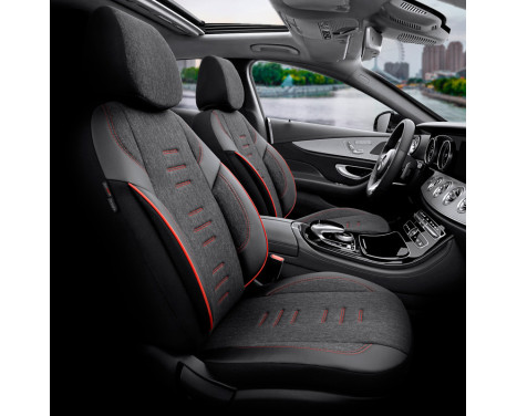 Universal Linen/Leather/Fabric Seat Cover Set 'Throne' Black/Grey/Red - 11-piece - suitable for, Image 3