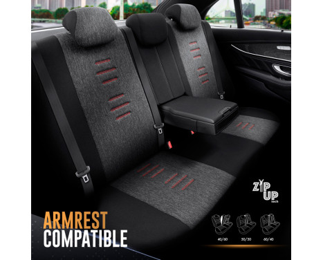 Universal Linen/Leather/Fabric Seat Cover Set 'Throne' Black/Grey/Red - 11-piece - suitable for, Image 5