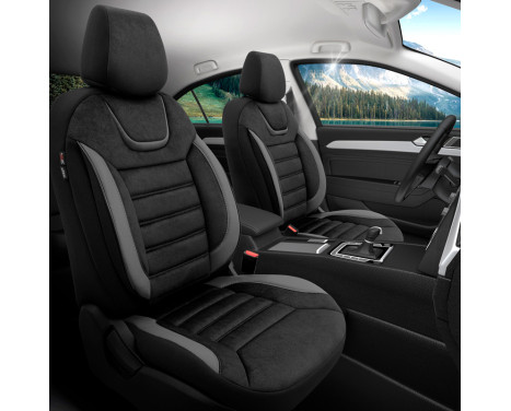 Universal Suede/Leather/Cloth Seat Cover Set 'Iconic' Black/Grey - 11-piece, Image 2