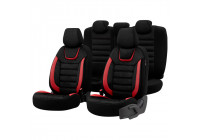 Universal Suede/Leather/Cloth Seat Cover Set 'Iconic' Black/Red - 11-piece