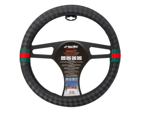 Simoni Racing Steering wheel cover G-Style- 37-39cm - Black/Red/Green Eco-Leather