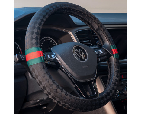 Simoni Racing Steering wheel cover G-Style- 37-39cm - Black/Red/Green Eco-Leather, Image 2