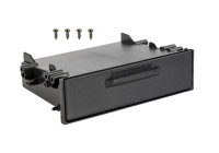 Storage compartment for 2-DIN dashboard panels with screw mounting