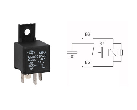 Miniature relay with isolation bracket 1A wiring standard coll with resistor 12V, 40A
