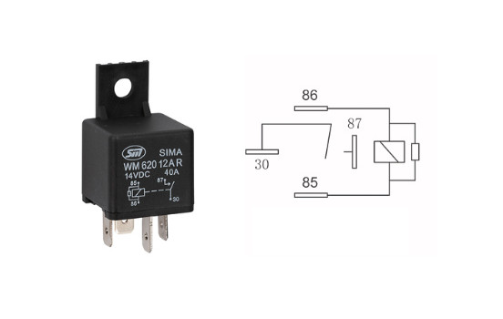 Miniature relay with isolation bracket 1A wiring standard coll with resistor 12V, 40A