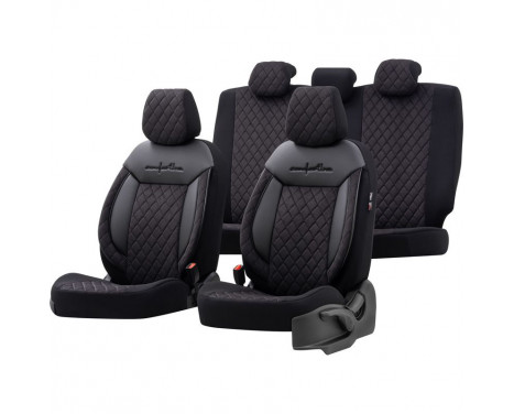 otoM Leather / Velor Seat cover set 'Comfortline VIP' - Black - 11-piece