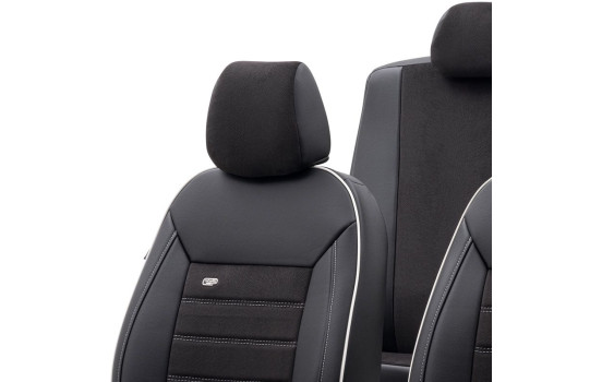 otoM Leather / Velor Seat cover set 'Premium' - Black + White edge - 11-piece, Image 3