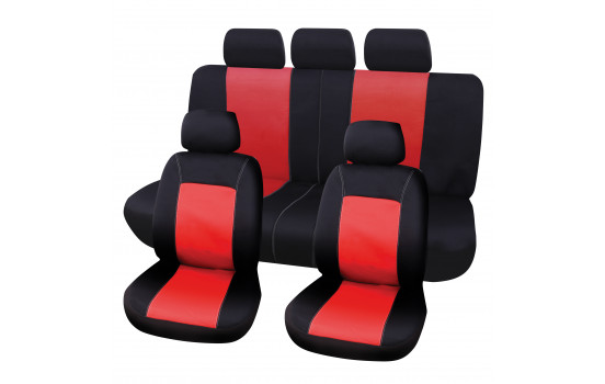 Seat cover set Lisboa 9 pieces black / red