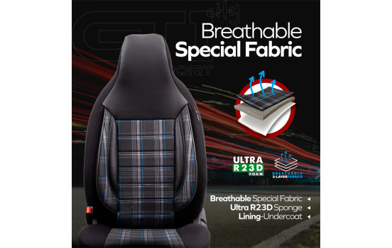 Universal Fabric 'CityBug' Seat Cover Set 'Sports' Black/Grey/Blue - 9-piece, Image 9
