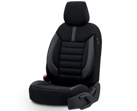 Universal Fabric/Leather Seat Cover Set 'Limited' Black + Blue stitching - 11-piece, Image 3