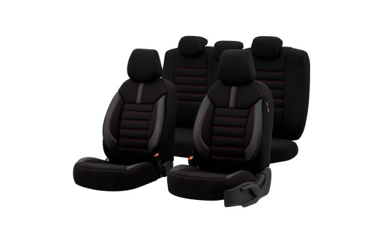 Universal Fabric/Leather Seat Cover Set 'Limited' Black + Red stitching - 11-piece