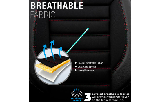 Universal Fabric/Leather Seat Cover Set 'Limited' Black + Red stitching - 11-piece, Image 4