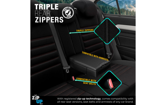 Universal Fabric/Leather Seat Cover Set 'Limited' Black + Red stitching - 11-piece, Image 10