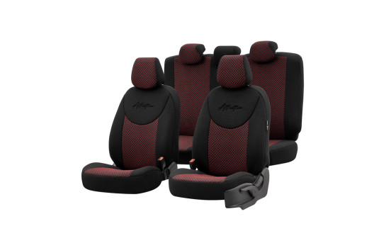Universal Fabric Seat Cover Set 'Attraction' Black/Burgundy Red - 11-Piece