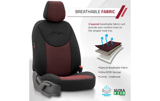 Universal Fabric Seat Cover Set 'Attraction' Black/Burgundy Red - 11-Piece, Image 6
