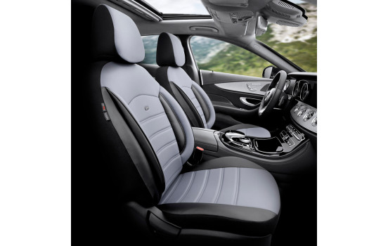 Universal Full Leather Seat Cover Set 'Inspire' Black/Grey - 11-piece, Image 3