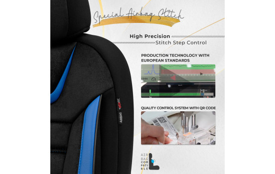 Universal Suede/Leather/Cloth Seat Cover Set 'Iconic' Black/Blue - 11-piece, Image 5
