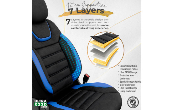 Universal Suede/Leather/Cloth Seat Cover Set 'Iconic' Black/Blue - 11-piece, Image 6