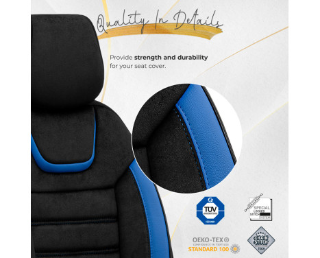 Universal Suede/Leather/Cloth Seat Cover Set 'Iconic' Black/Blue - 11-piece, Image 8