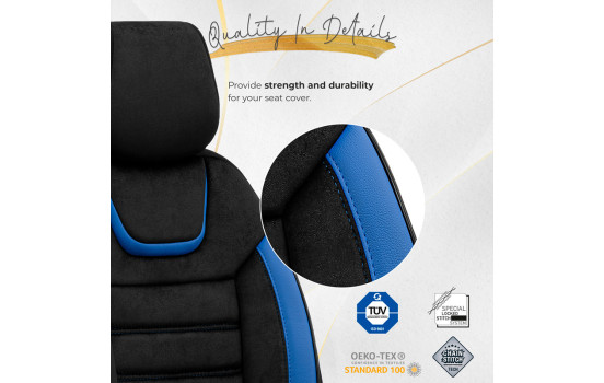 Universal Suede/Leather/Cloth Seat Cover Set 'Iconic' Black/Blue - 11-piece, Image 8