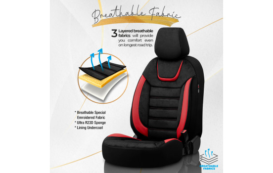 Universal Suede/Leather/Cloth Seat Cover Set 'Iconic' Black/Red - 11-piece, Image 4